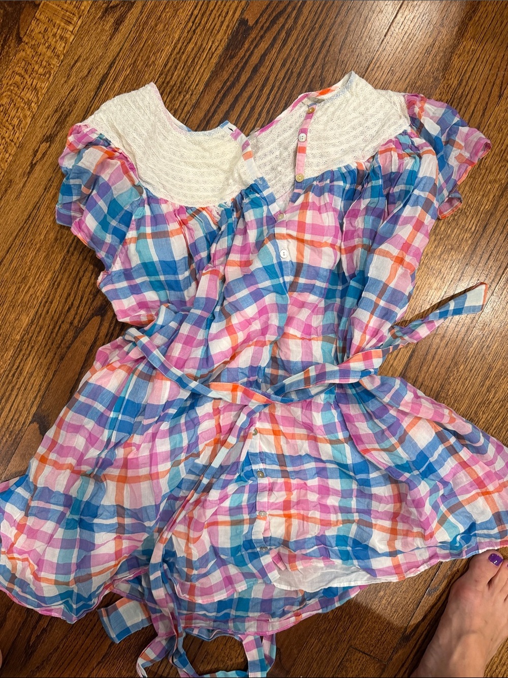 Plaid Smocked Yoke Dress - Multicolor with belt